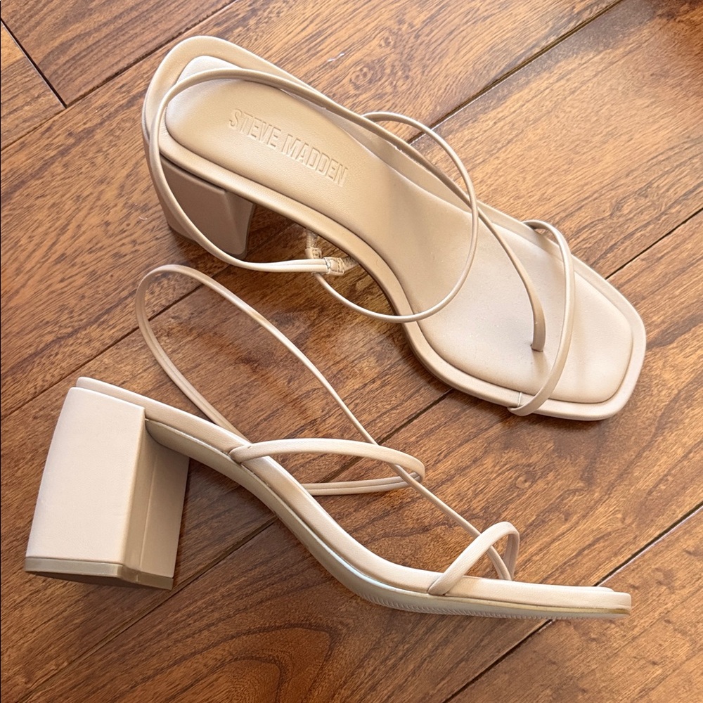 Steve Madden Beige Strappy Block Heels